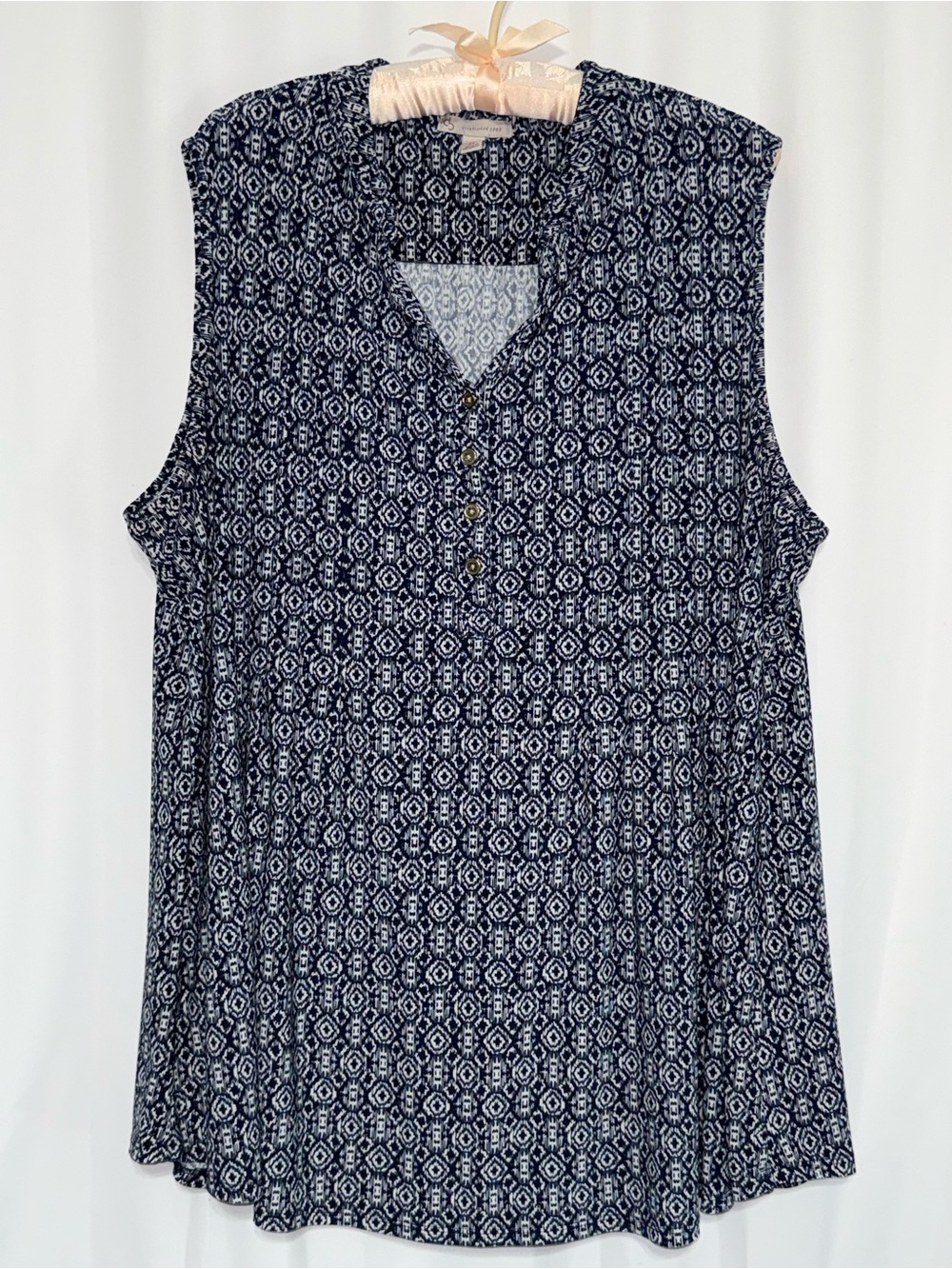 Dress Barn Women’s Plus 3X Navy Sleeveless Geometric Print Tunic Length Blouse